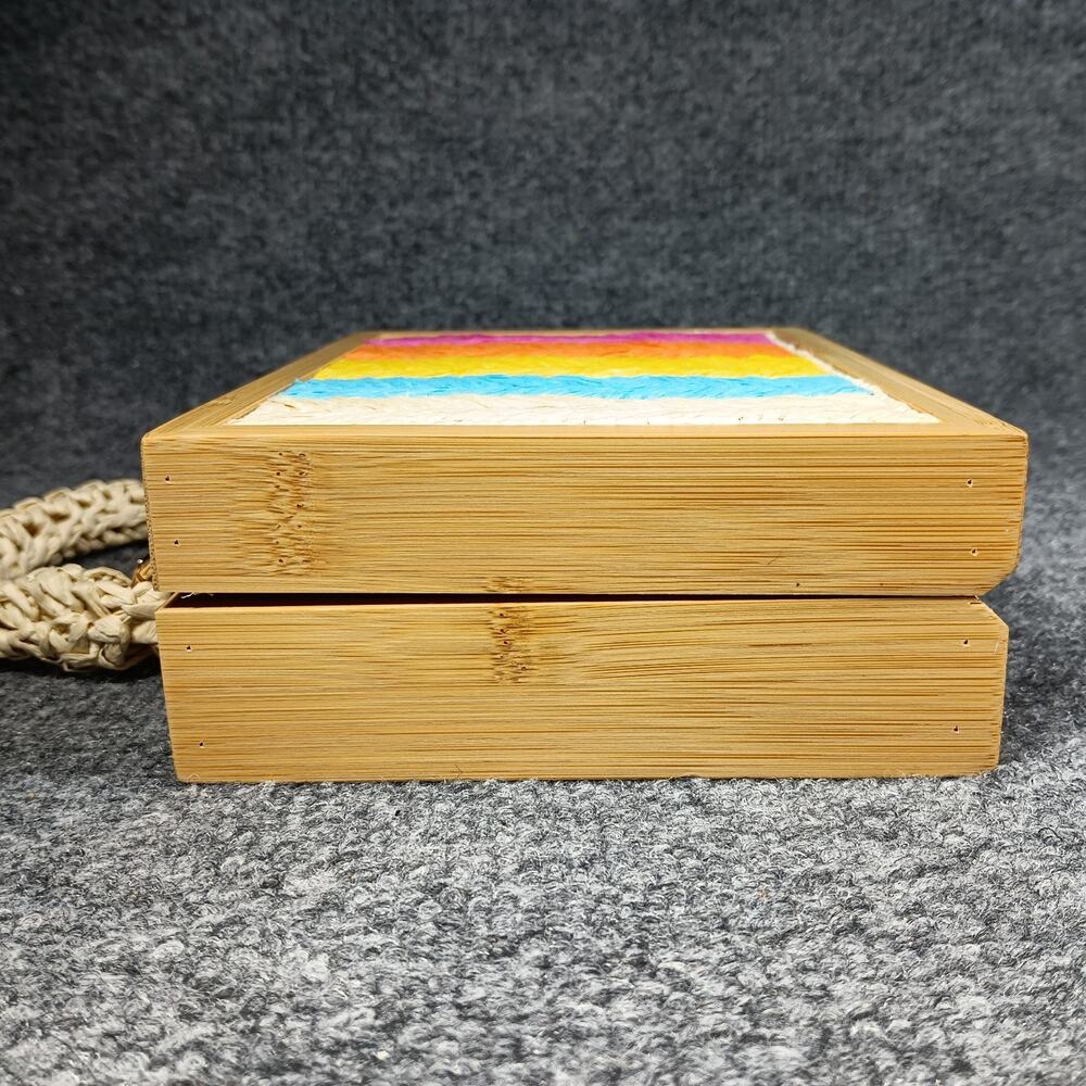 Moda Luxe Box Purse Women Rainbow Wooden Top Handle Crossbody Bag - Picture 6 of 11